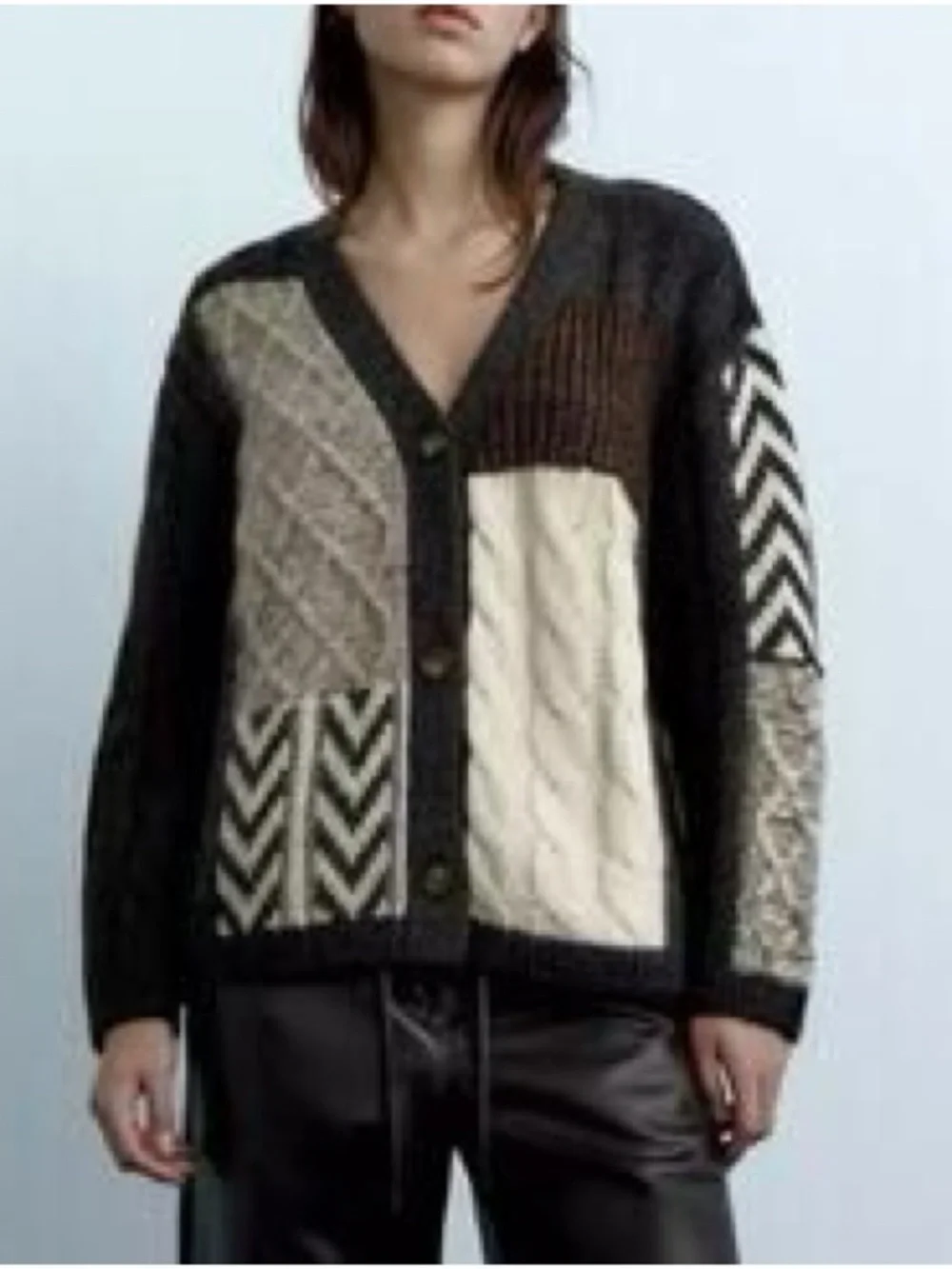 Zara viral Patchwork Cable knit bloggers favourite chevron cardigan sweater 💜 - Picture 3 of 6